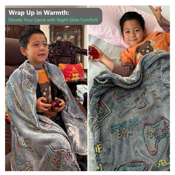 Glow In The Dark Flannel Blanket With Game Controller Design Throw 50" x 60" - Picture 6 of 6